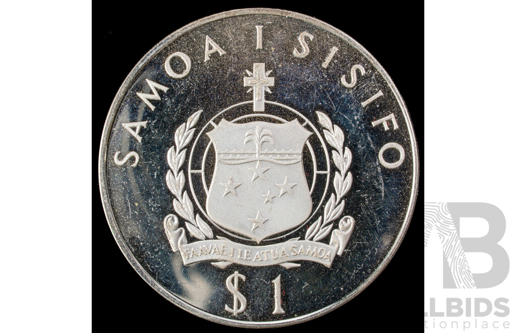 Samoa 1976 Silver One Dollar Coin, Olympic Games, Weight Lifting .925