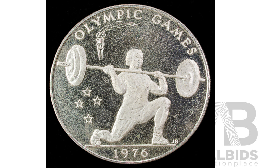 Samoa 1976 Silver One Dollar Coin, Olympic Games, Weight Lifting .925