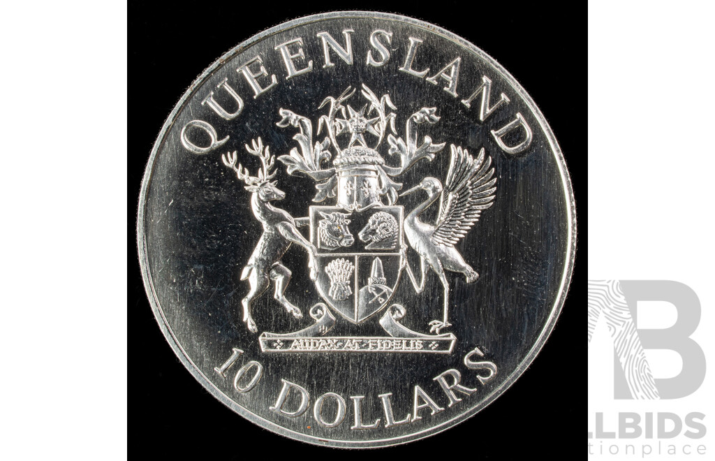 Australian 1989 Silver Proof Ten Dollar Coin, State Series Queensland .925