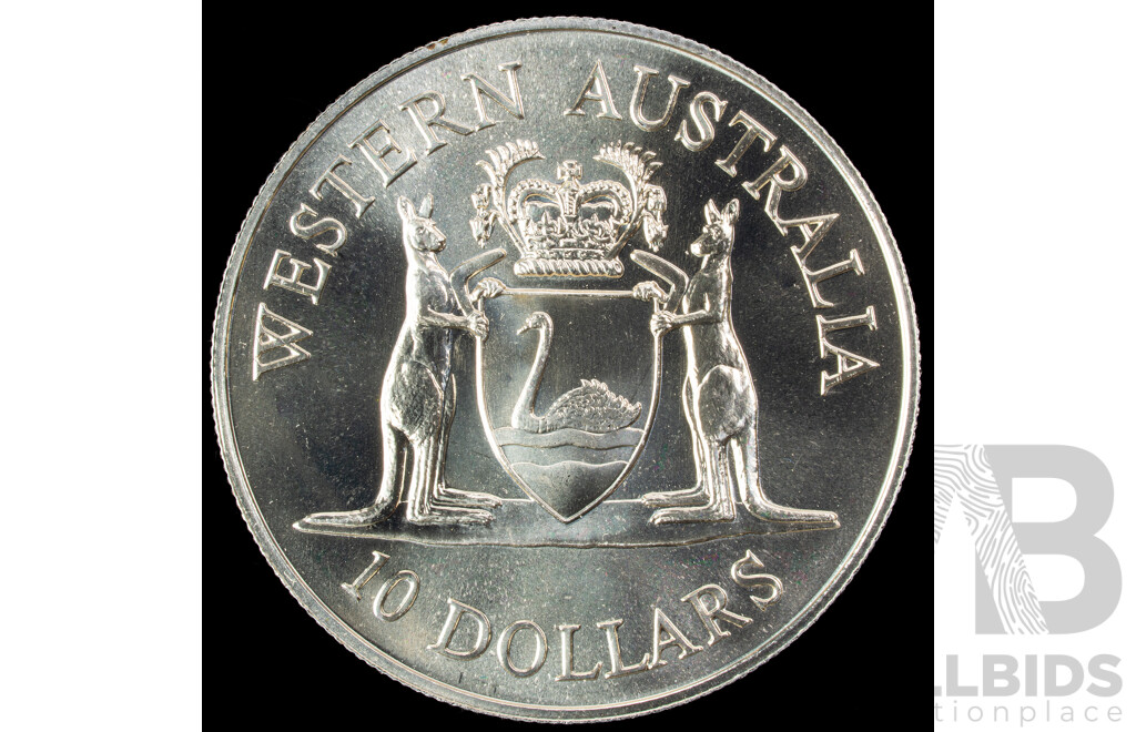 Australian 1990 Silver Proof Ten Dollar Coin, State Series Western Australia.925