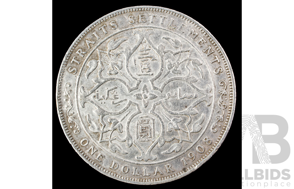 Straits Settlements 1908 KVEII Silver One Dollar .900
