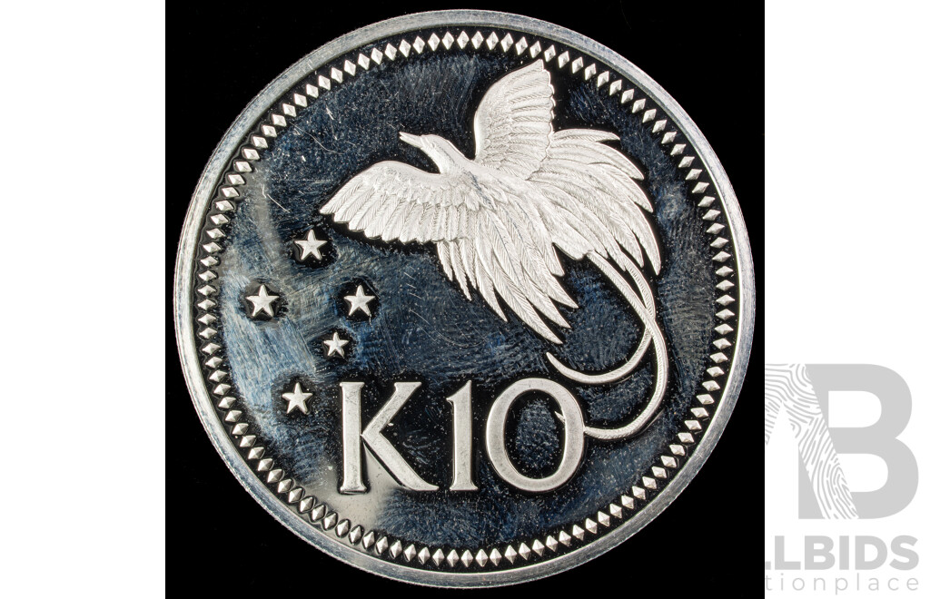 Papua New Guinea Franklin Mint 1975 Silver Proof Ten Kina Coin .925