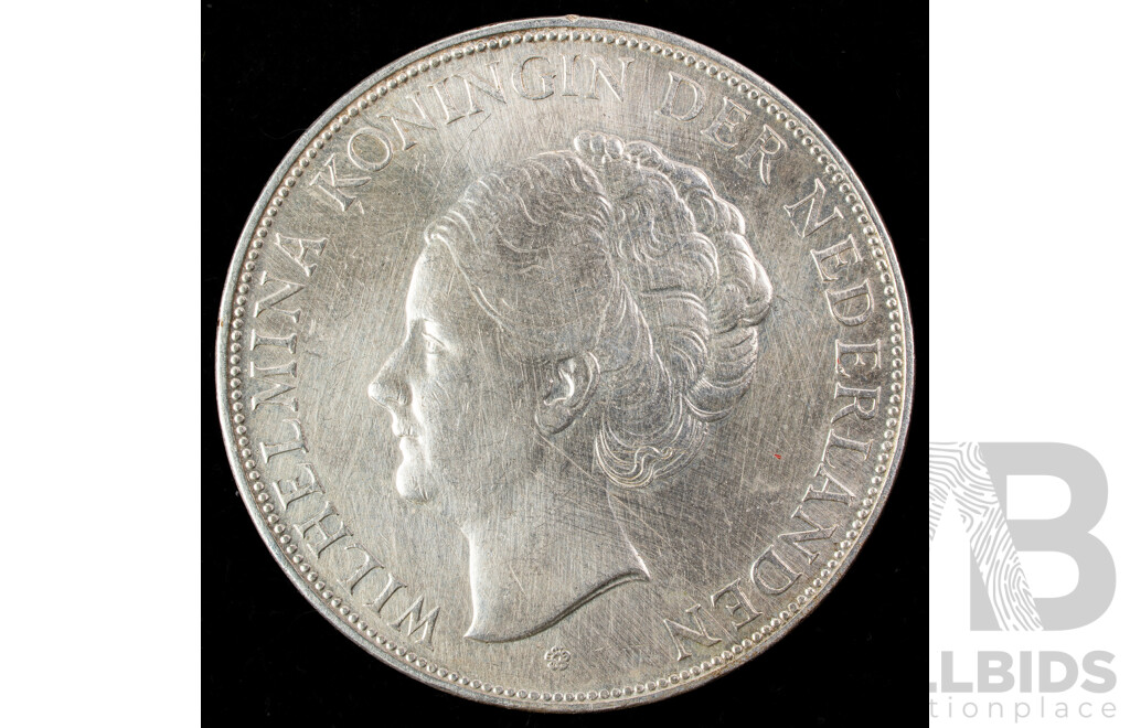 Netherlands 1937 Wilhelmina Silver Two and Half Gulden Coin .720