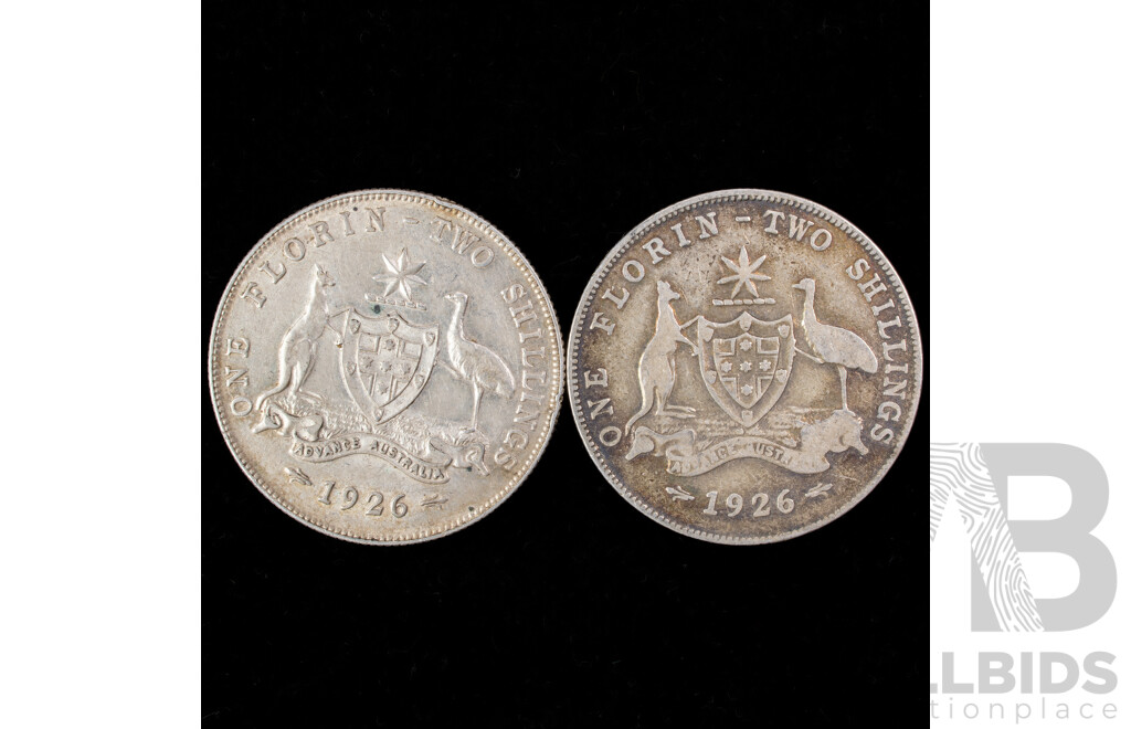 Two Australian 1926 KGV Silver Florins .925