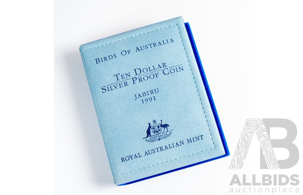 Australian 1991 Silver Proof Ten Dollar Coin, Birds of Australia, Jabiru .925