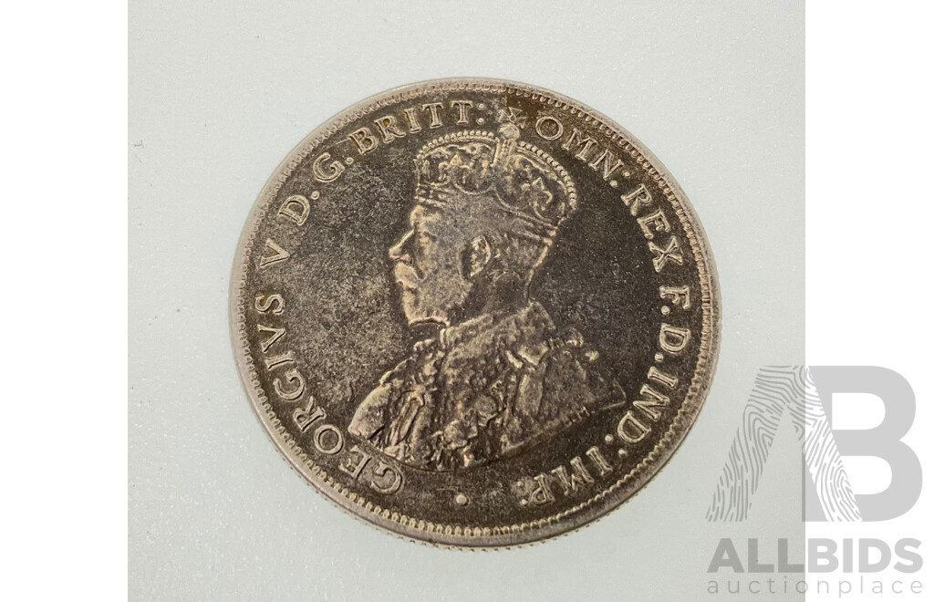 Australian 1916 Silver KGV Florin, Melbourne Mint .925
