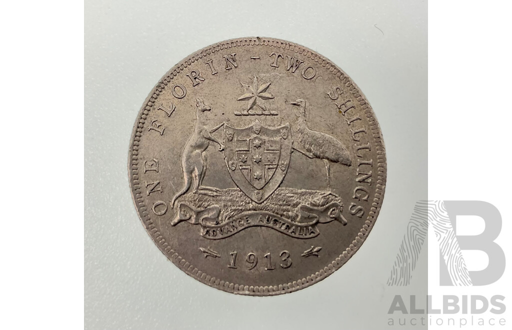 Australian 1913 Silver KGV Florin .925