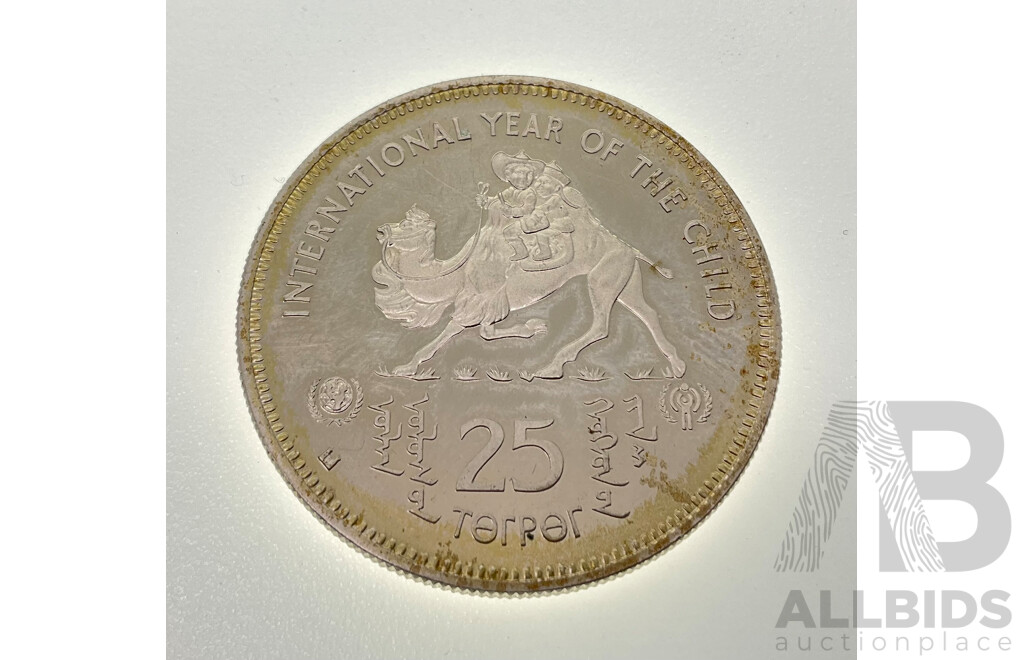 Mongolia 1980 Silver Twenty Five Togrog Coin, International Year of the Child .925