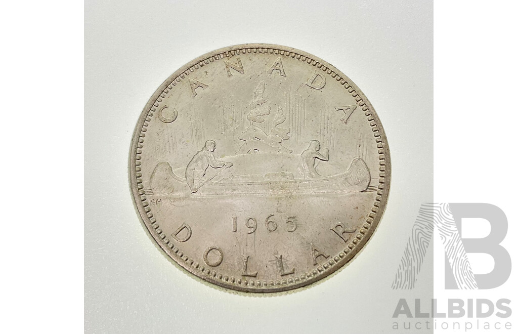 Canada 1965 Silver Dollar, Canoe Voyage .800