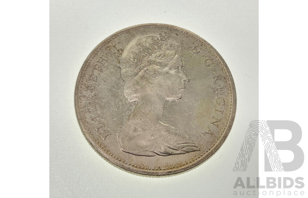 Canada 1965 Silver Dollar, Canoe Voyage .800