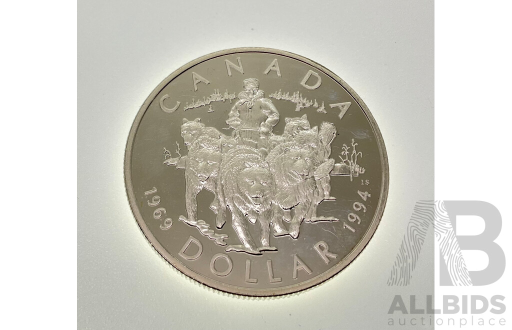 Canada 1994 Silver Dollar, 25th Anniversary of the Last RCMP Northern Dog Team Patrol .925
