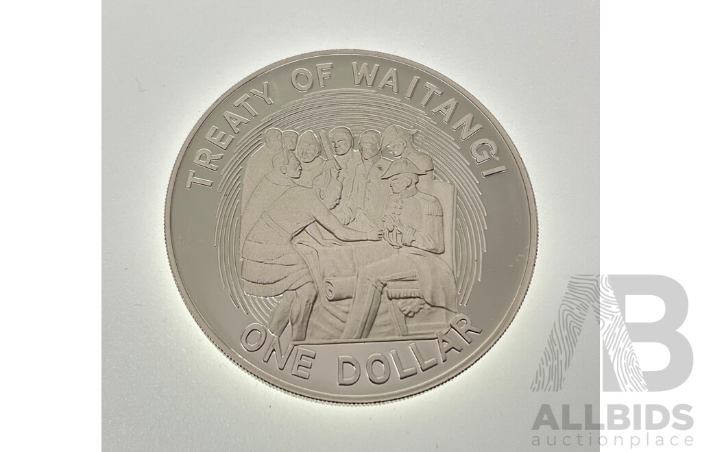 New Zealand RAM 1990 Silver Dollar, 150th Anniversary Treaty of Waitangi .925