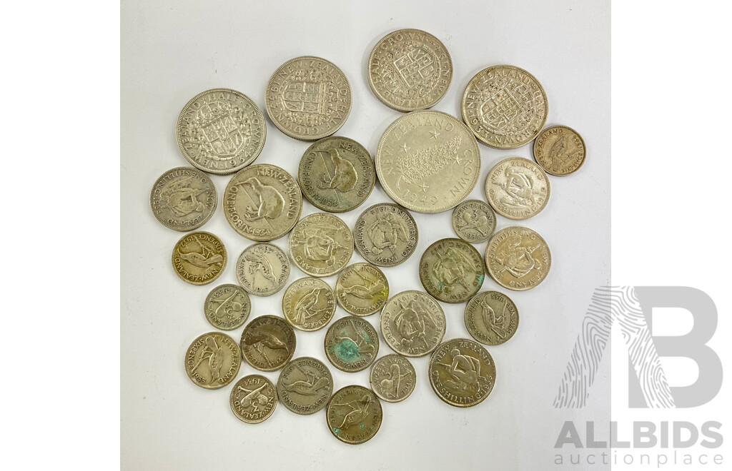 New Zealand Silver Coins Including Crown, Half Crowns, Florins, Shillings, Sixpence, Threepence .500