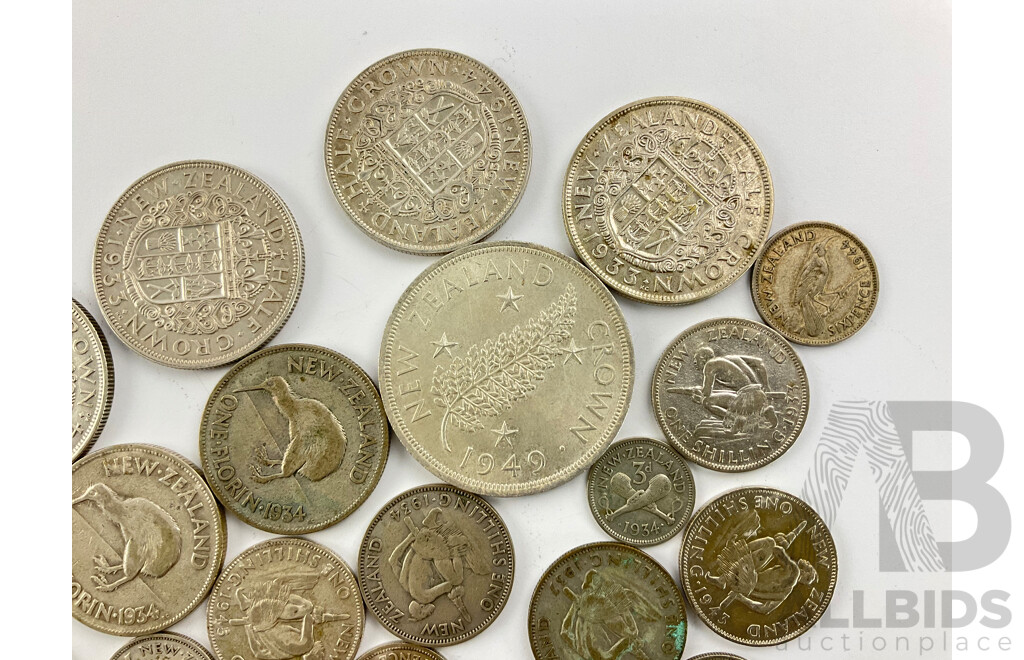 New Zealand Silver Coins Including Crown, Half Crowns, Florins, Shillings, Sixpence, Threepence .500