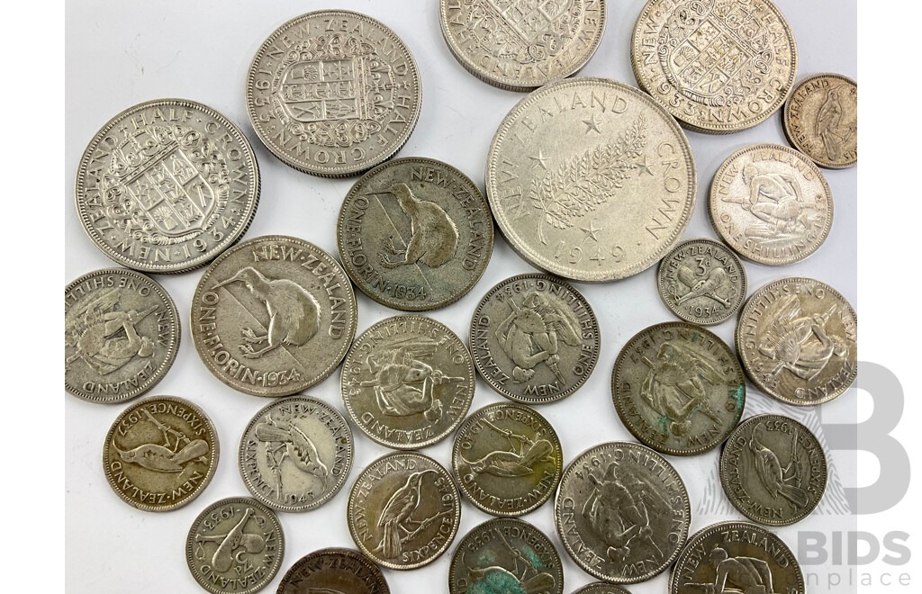 New Zealand Silver Coins Including Crown, Half Crowns, Florins, Shillings, Sixpence, Threepence .500
