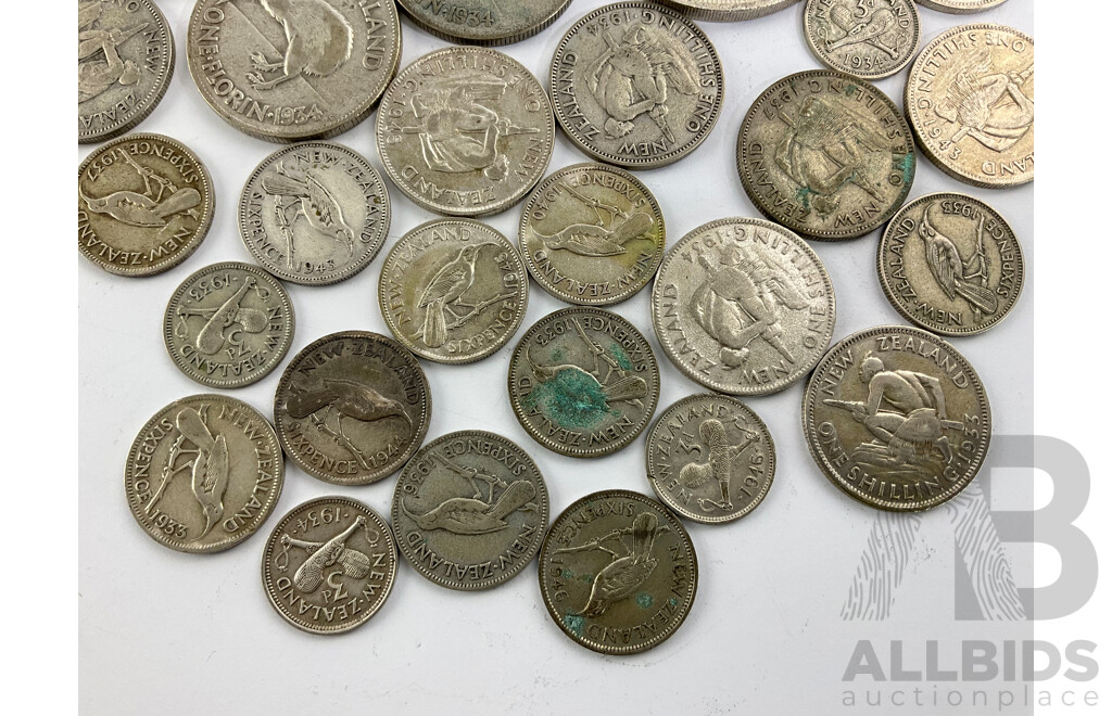 New Zealand Silver Coins Including Crown, Half Crowns, Florins, Shillings, Sixpence, Threepence .500