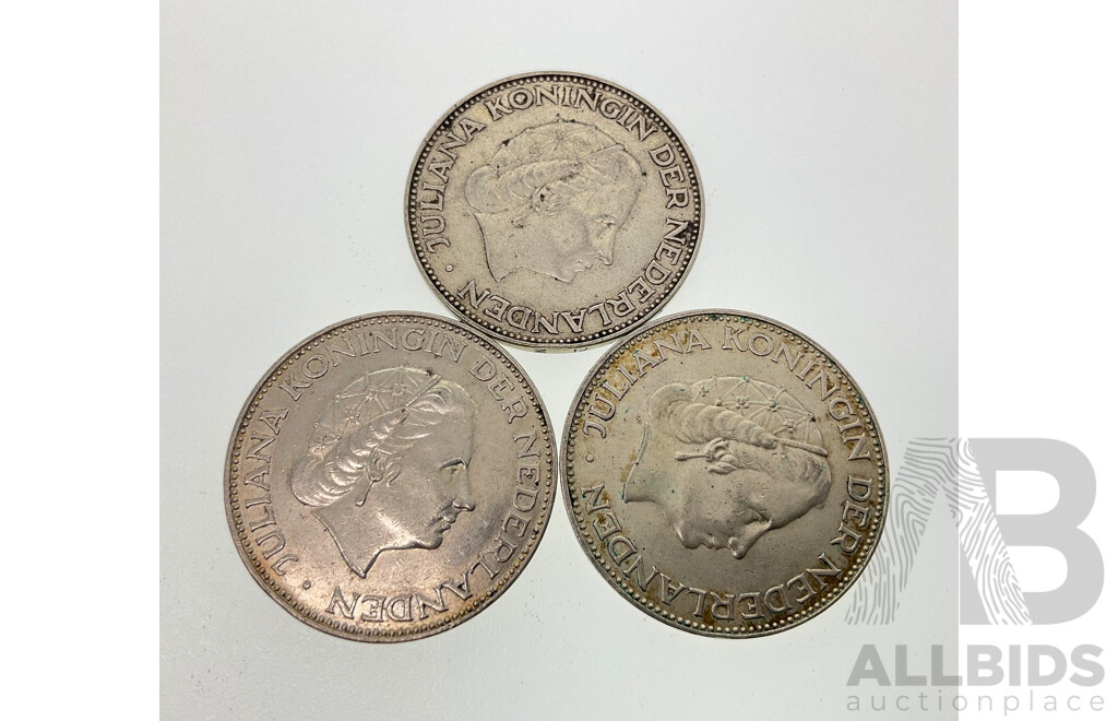 Three Netherlands Silver Two and Half Gulden Coins, 1959, 1960, 1961 .720
