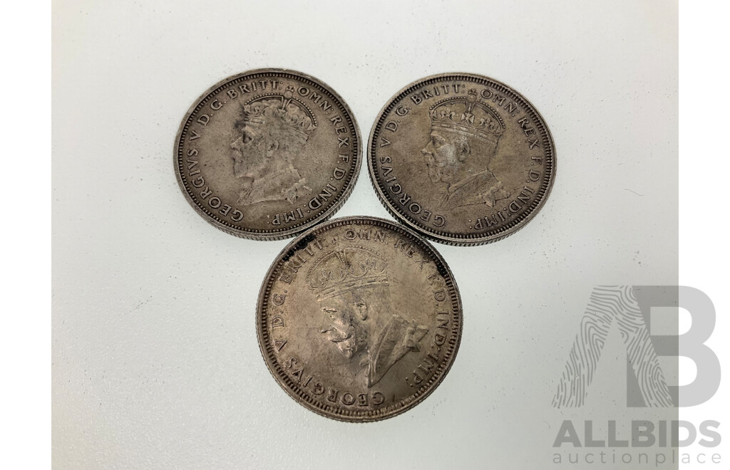 Three Australian 1927 KGV Silver Florins, Canberra Commemorative .925