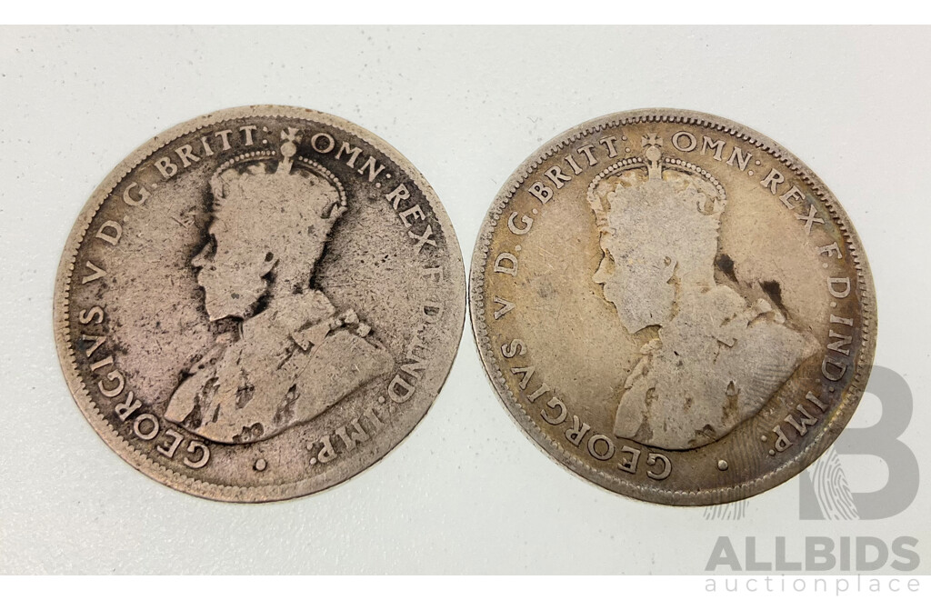 Two Australian 1911 KGV Silver Florins .925