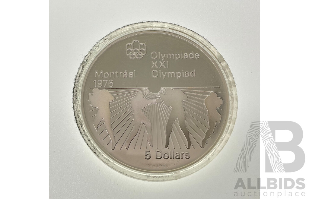 Canada 1976 Silver Proof Five Dollar Coin, Montreal Olympics Boxing .925