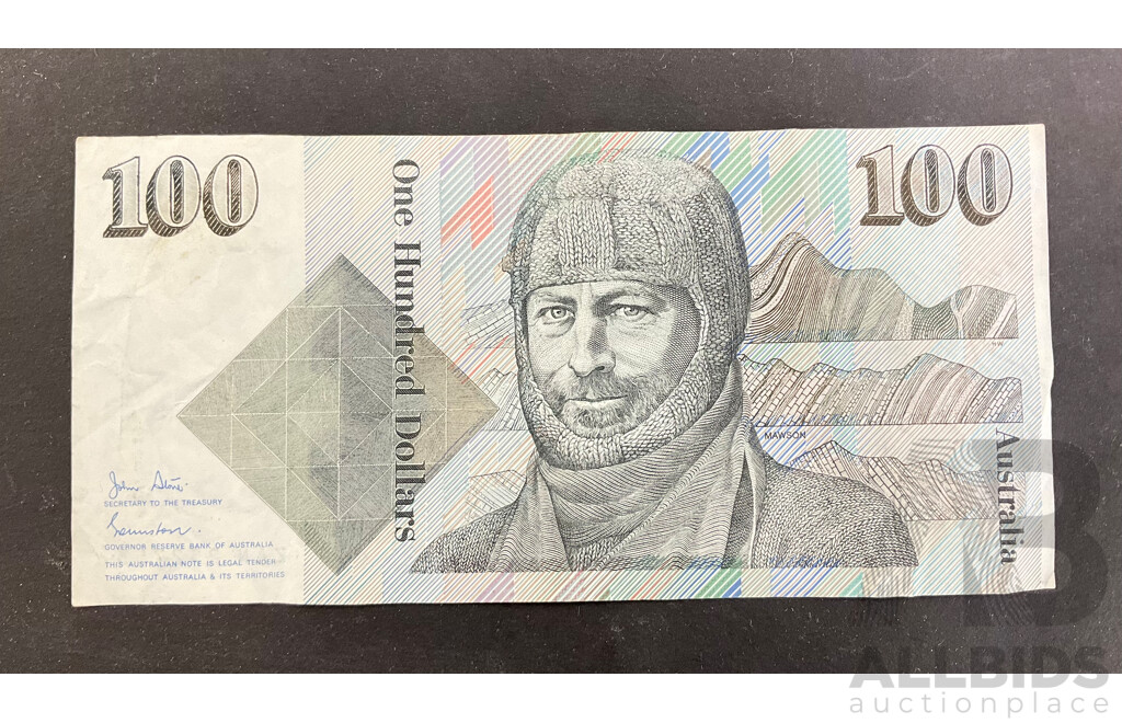 Australian 1984 One Hundred Dollar Note Johnston/Stone R608 ZAN252753