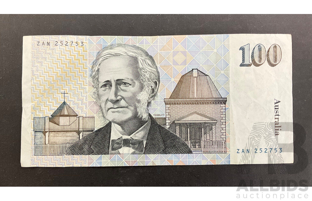 Australian 1984 One Hundred Dollar Note Johnston/Stone R608 ZAN252753