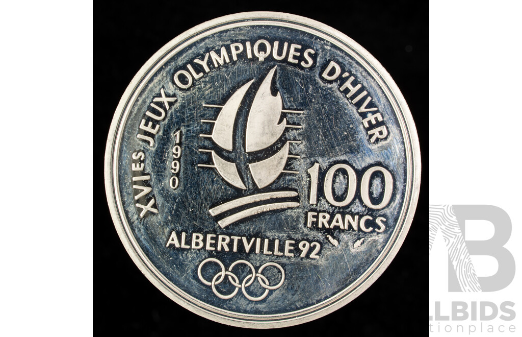 France 1992 Silver One Hundred Francs Coin, Speed Skating .900