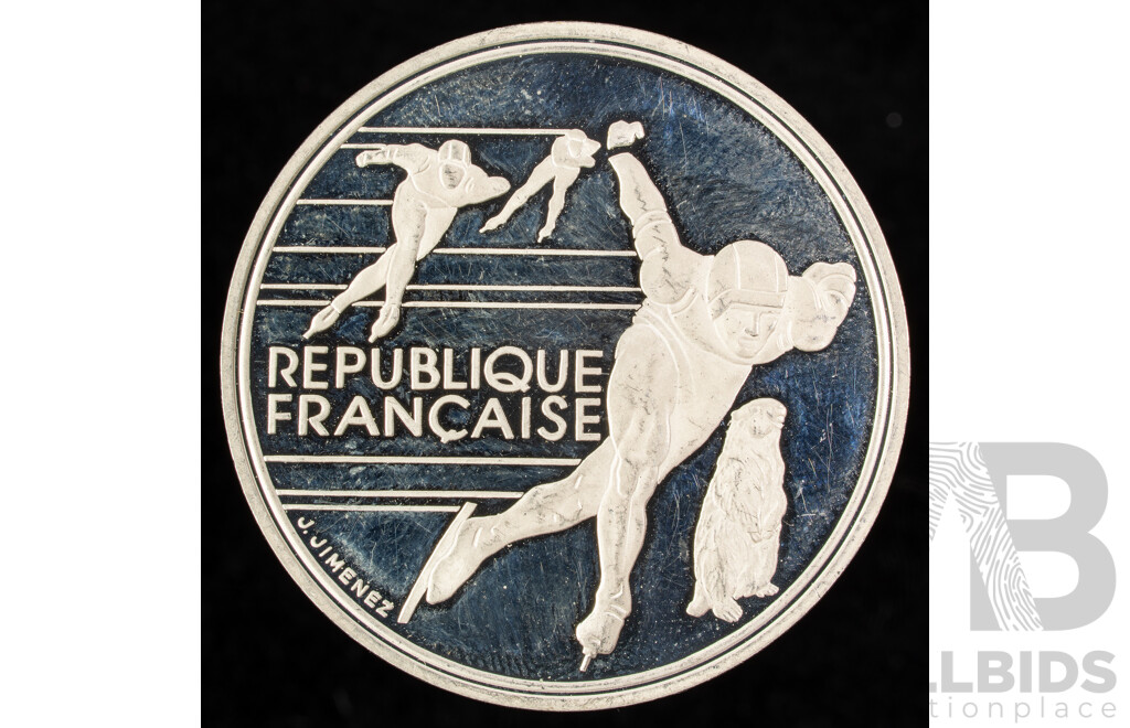 France 1992 Silver One Hundred Francs Coin, Speed Skating .900