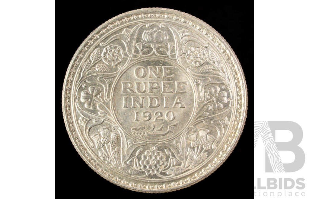 India 1920 KGV Silver One Rupee Coin, Calcutta Mint .925