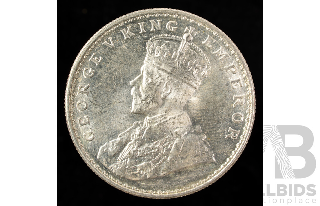 India 1920 KGV Silver One Rupee Coin, Calcutta Mint .925