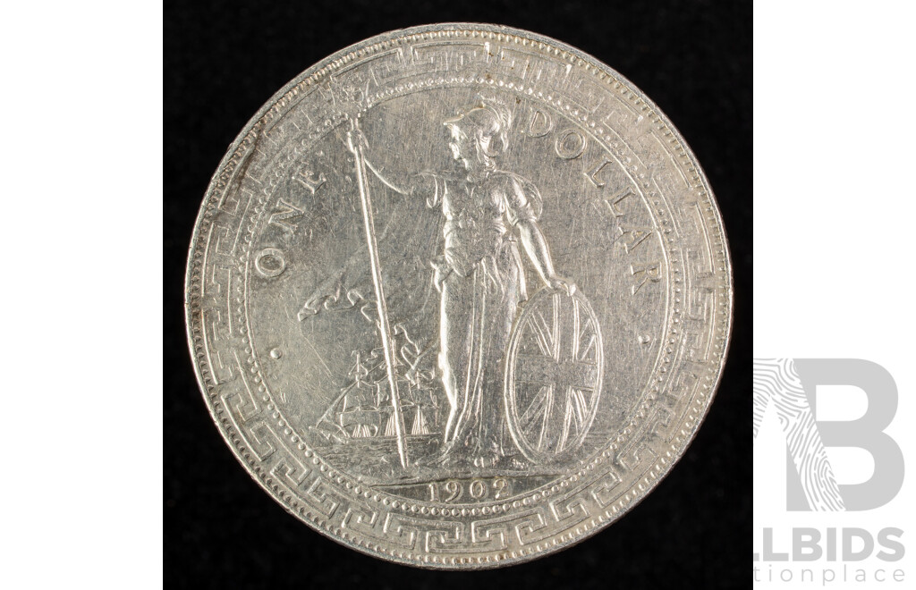 British Trade 1902 Silver Dollar, Bombay Mint .900