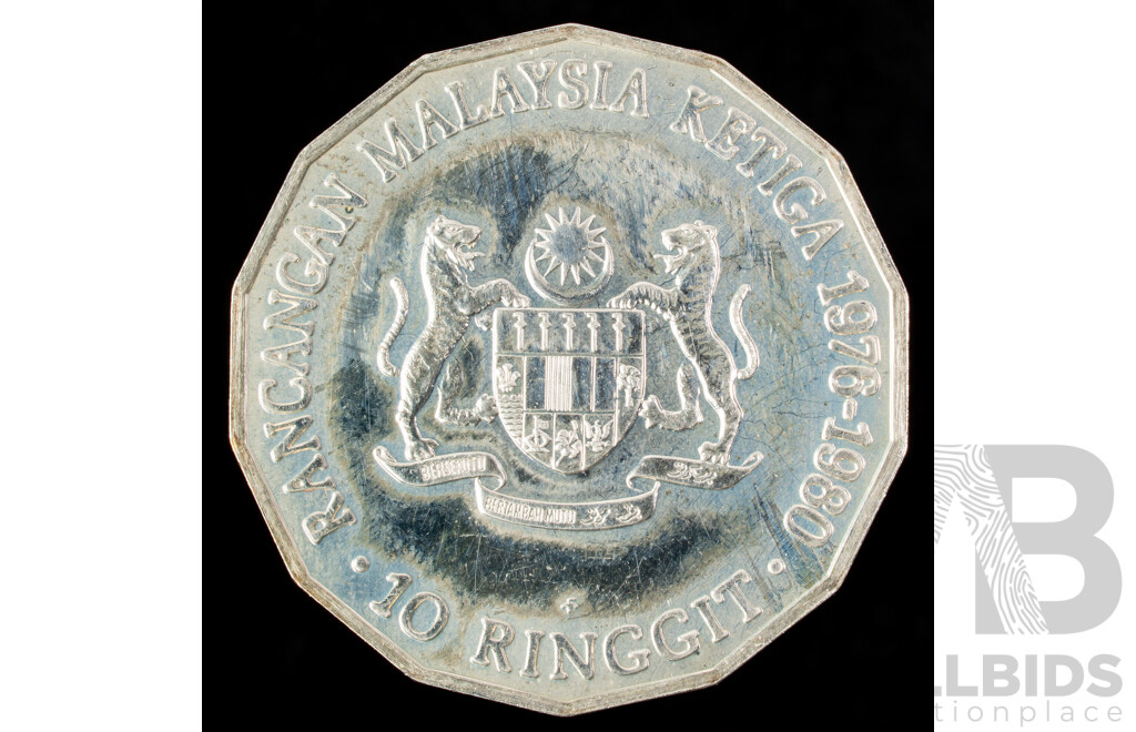 Malaysia 1980 Silver Ten Ringgit Coin, Third Malaysian Plan .925