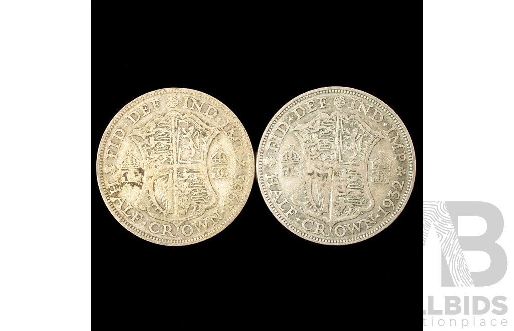 United Kingdom 1931 and 1932 KGV Silver Half Crowns .500