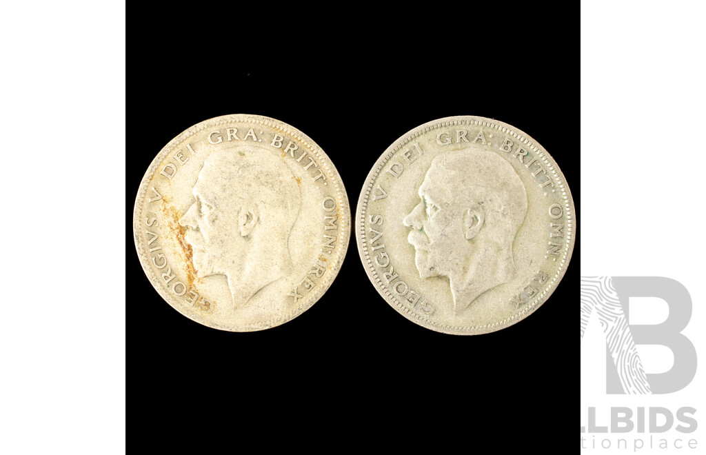 United Kingdom 1931 and 1932 KGV Silver Half Crowns .500