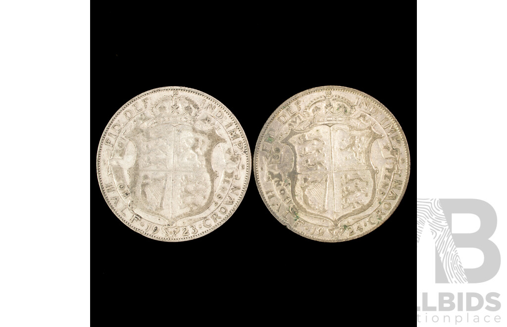United Kingdom 1923 and 1924 KGV Silver Half Crowns .500