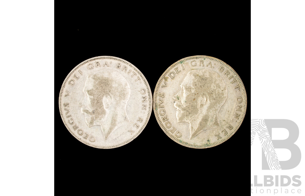 United Kingdom 1923 and 1924 KGV Silver Half Crowns .500