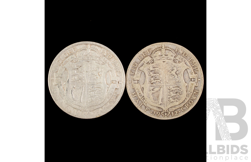 United Kingdom 1911 and 1912 KGV Silver Half Crowns .925