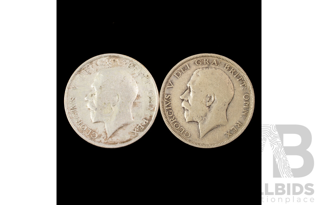 United Kingdom 1911 and 1912 KGV Silver Half Crowns .925