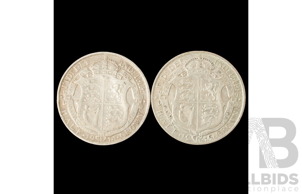 United Kingdom 1914 and 1915 KGV Silver Half Crowns .925