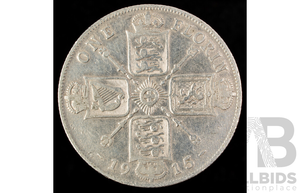 United Kingdom 1915 KGV Silver Florin .925