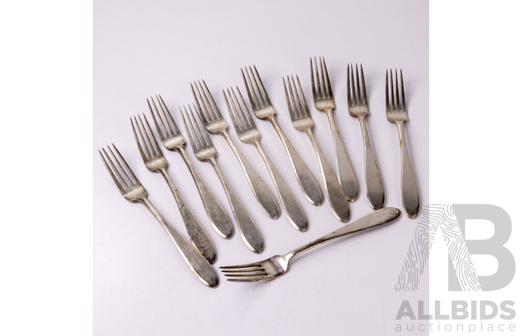 Set 12 Vintage French .750 Solid Silver Table Forks