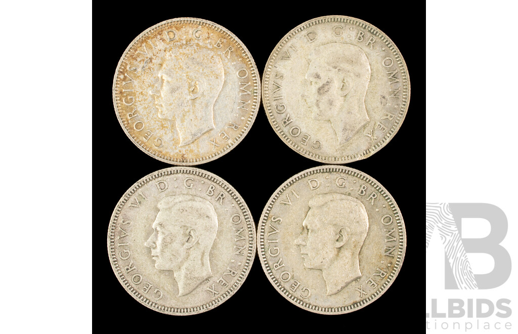 United Kingdom KGVI Silver Shillings Including 1939, 1940, 1943, 1946  .500