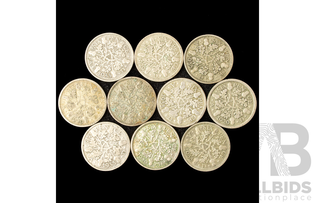United Kingdom KGV Silver Sixpence Including 1929(4) 1933(6) .500