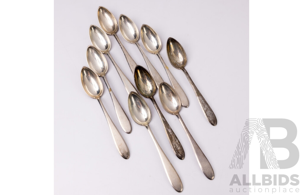 Set Ten Vintage French .750 Solid Silver Teaspoons
