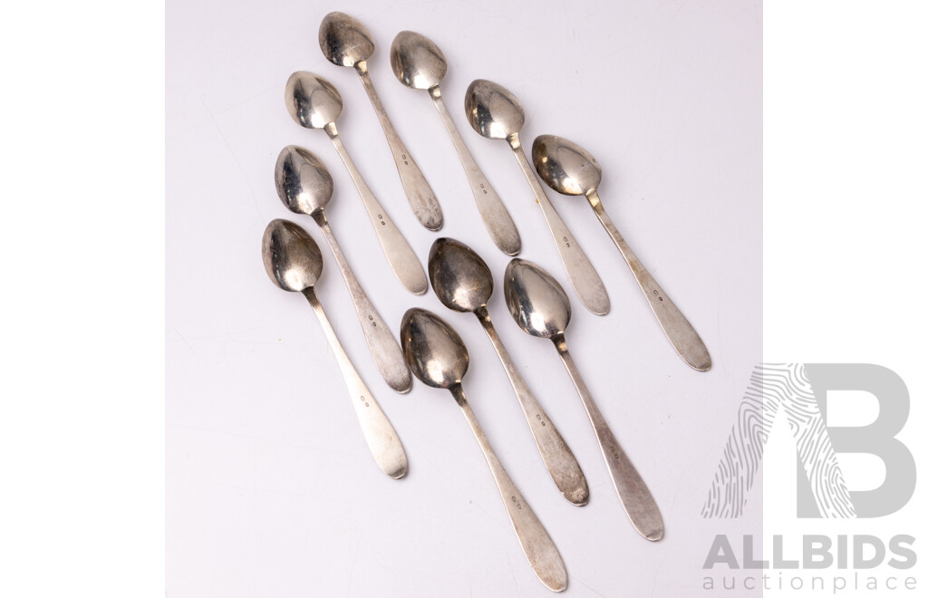 Set Ten Vintage French .750 Solid Silver Teaspoons