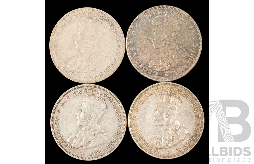 Four Australian 1934 KGV Silver Florins .925