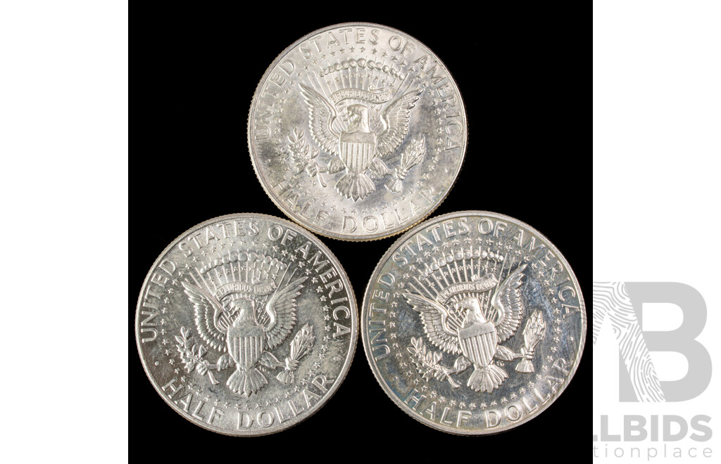 Three USA 1964 Silver Kennedy Half Dollars .900