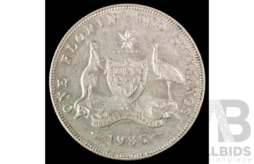 Australian 1935 KGV Silver Florin .925