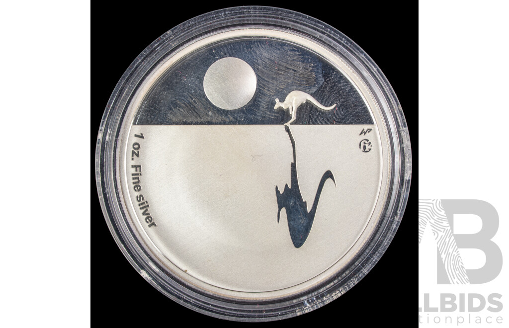 Australian RAM 2009 Silver Proof One Dollar Coin, Kangaroo at Sunset, F12 Privy Mark .999