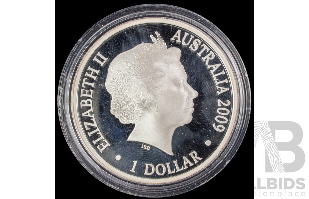 Australian RAM 2009 Silver Proof One Dollar Coin, Kangaroo at Sunset, F12 Privy Mark .999